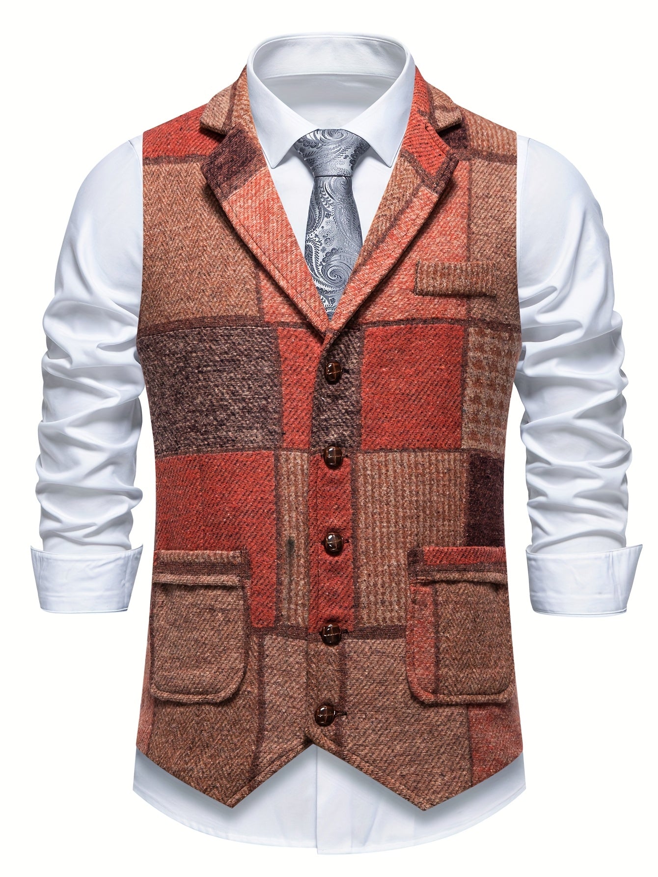 Leo | Gilet en tweed patchwork à motif chevrons