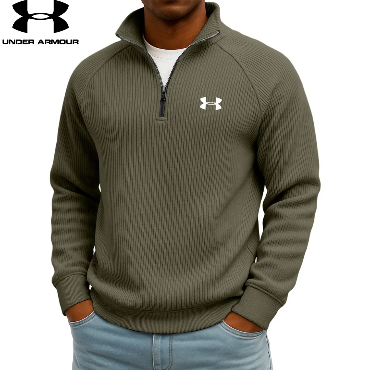 Sweat-shirt zippé quart UA™ en maille côtelée Performance