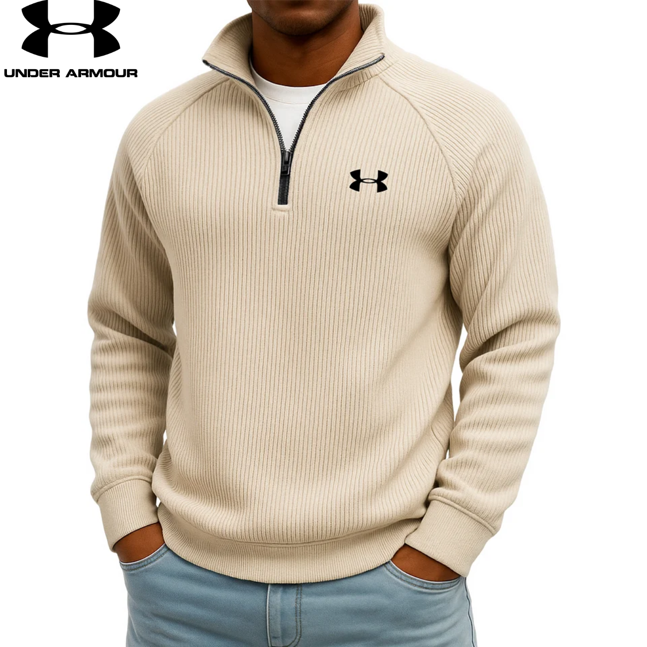 Sweat-shirt zippé quart UA™ en maille côtelée Performance