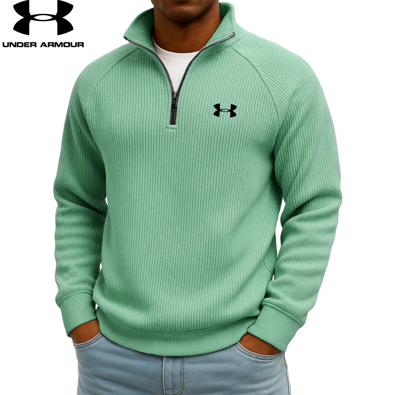 Sweat-shirt zippé quart UA™ en maille côtelée Performance