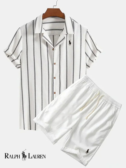 Ensemble chemise cubaine rayée et short homme