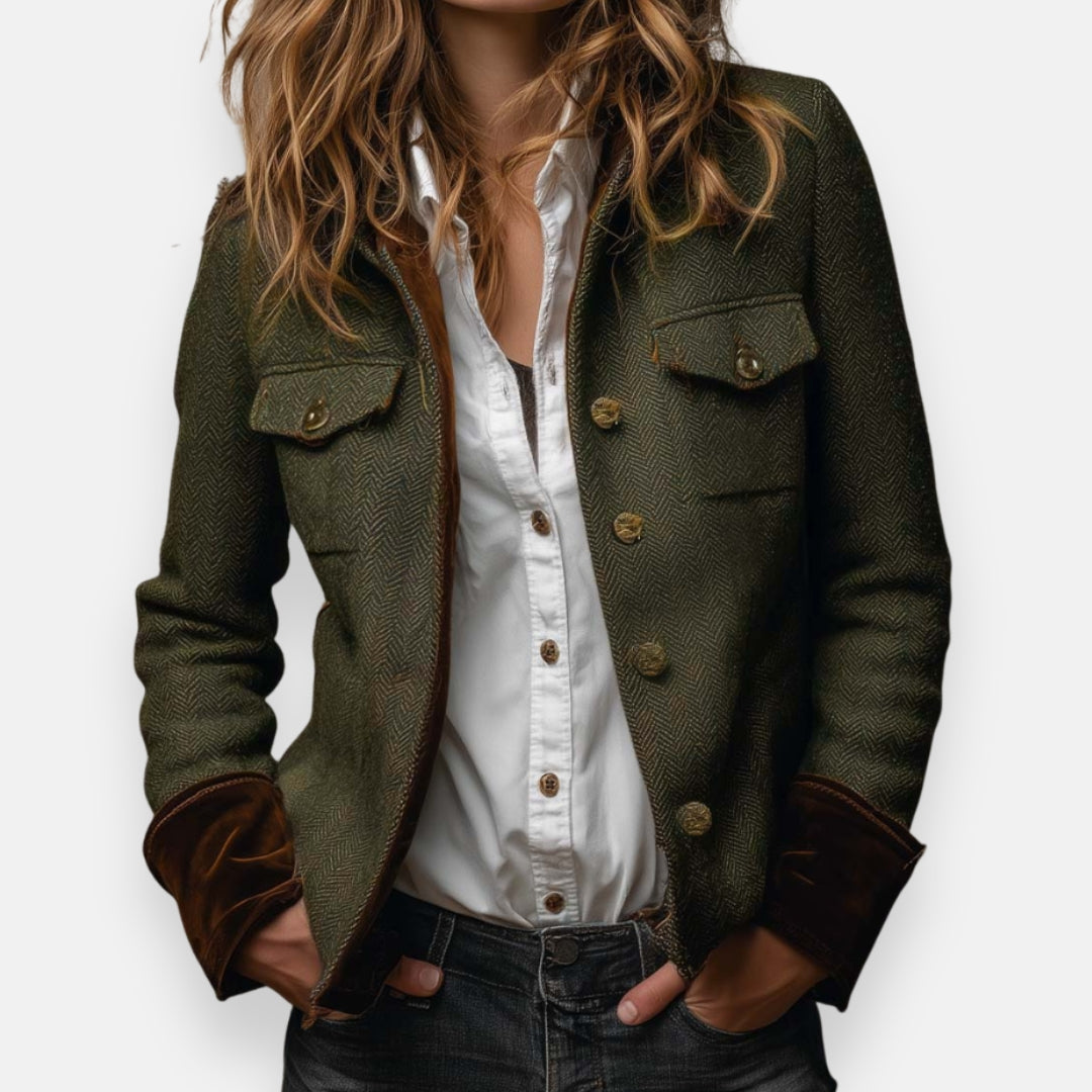 Geraldine – Veste en tweed avec détails en velours