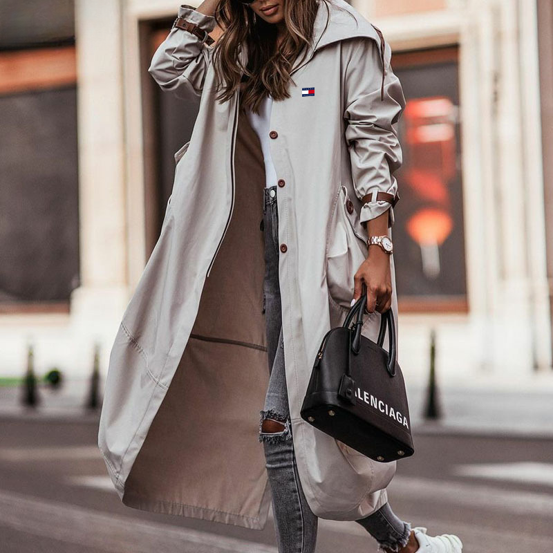 Manteau long à capuche pour femme