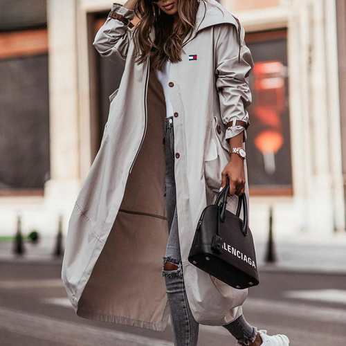 Manteau long à capuche pour femme