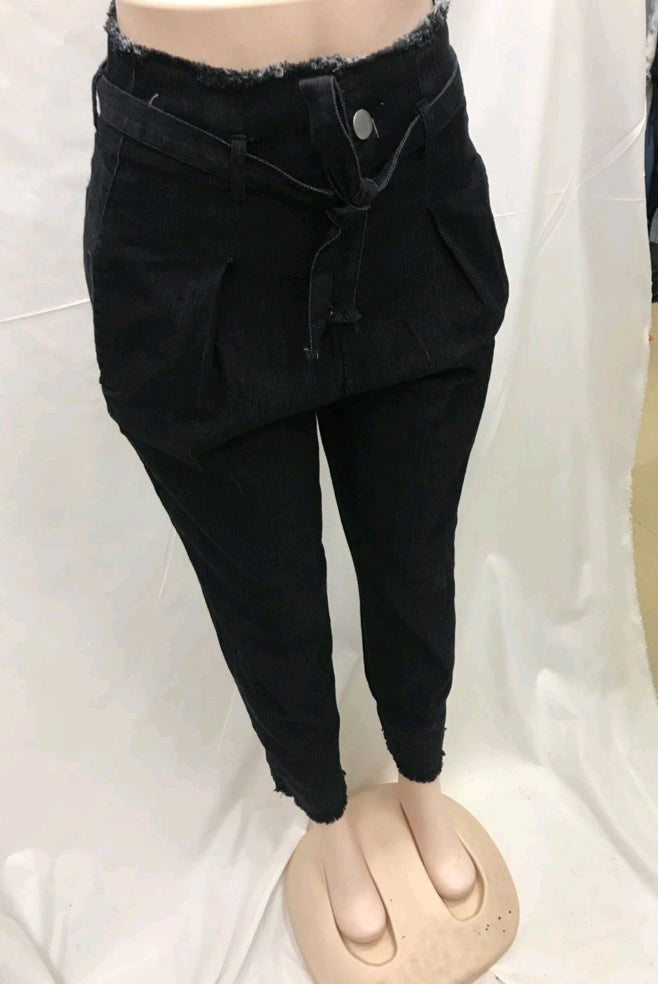 Pantalon crayon en jean délavé taille haute pour femme