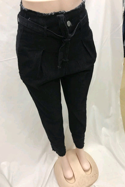 Pantalon crayon en jean délavé taille haute pour femme