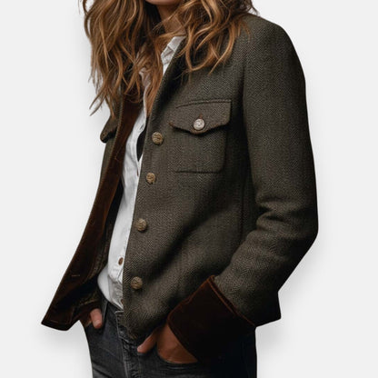 Geraldine – Veste en tweed avec détails en velours