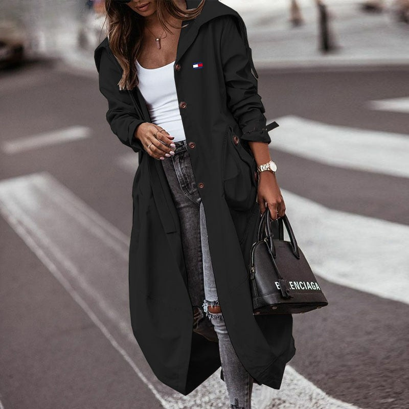 Manteau long à capuche pour femme
