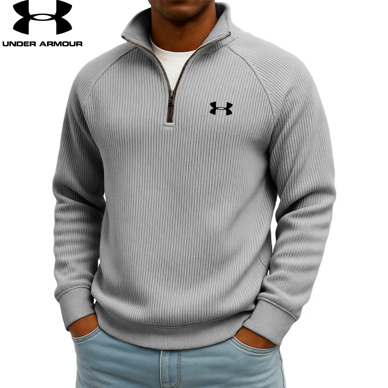 Sweat-shirt zippé quart UA™ en maille côtelée Performance