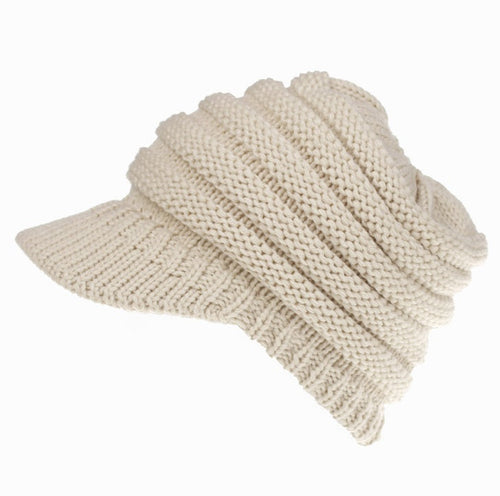 Bonnet en maille souple pour femme avec trou pour queue de cheval