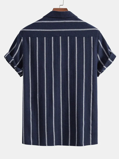 Ensemble chemise cubaine rayée et short homme