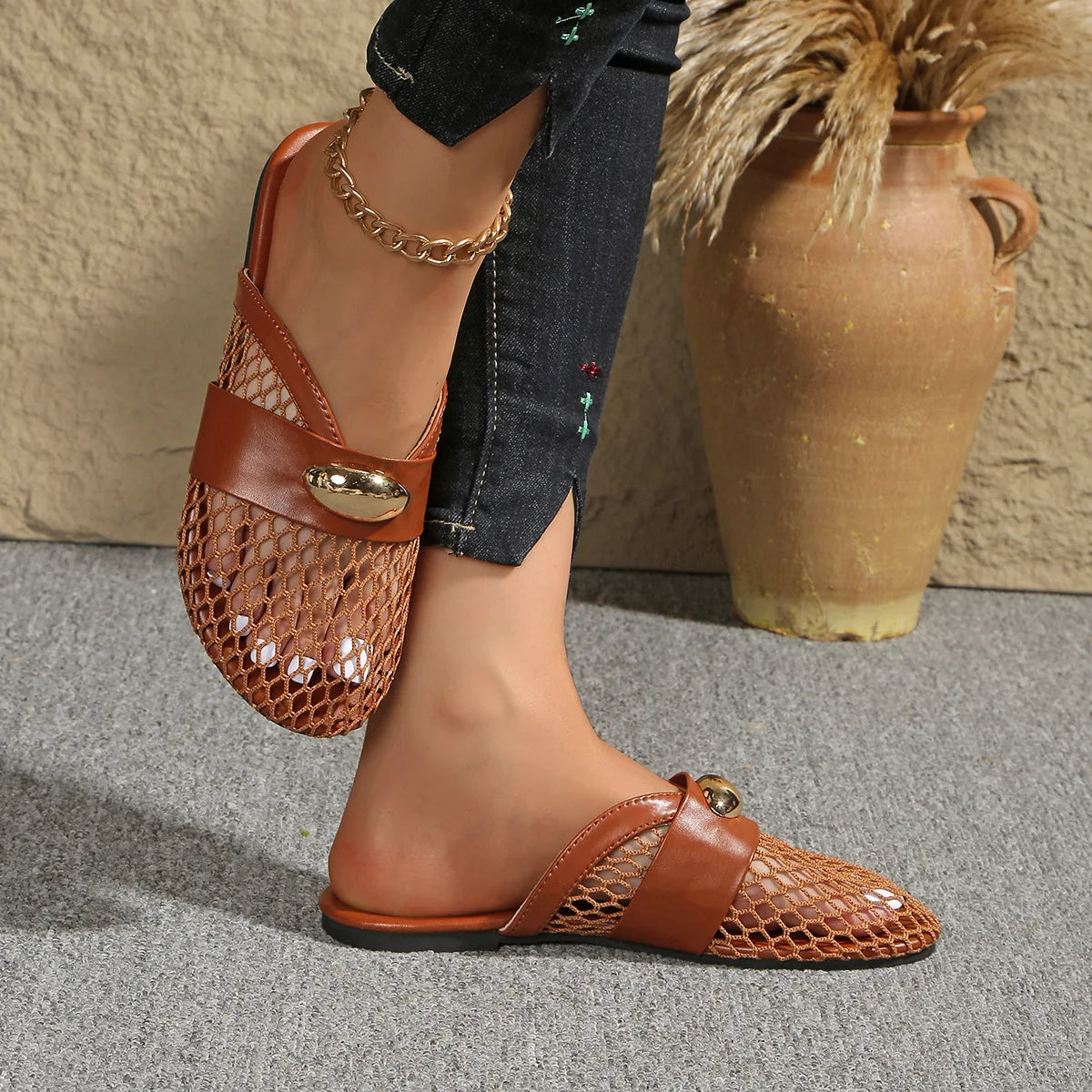 Mules résille Golden Charm