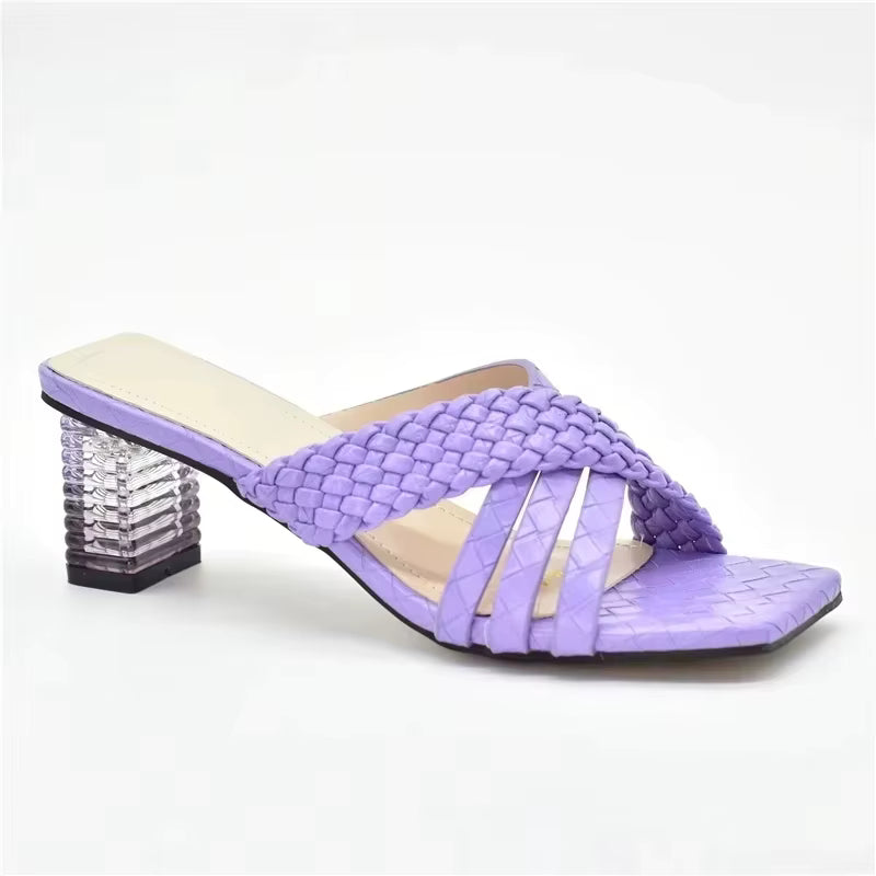 Lunette mules tissées à talon