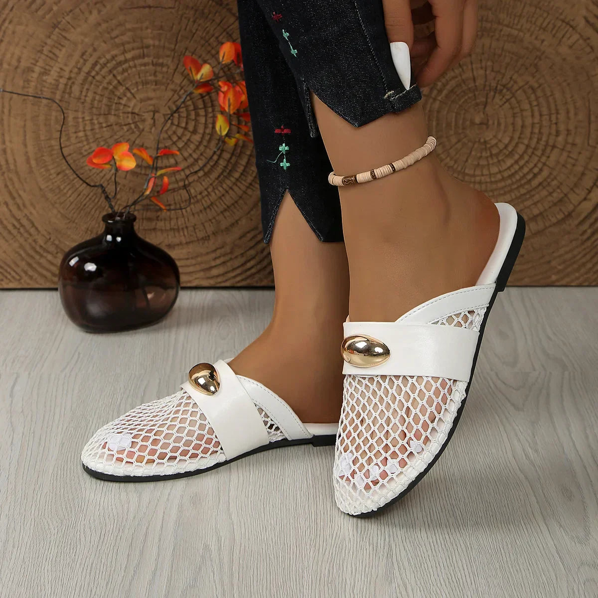 Mules résille Golden Charm
