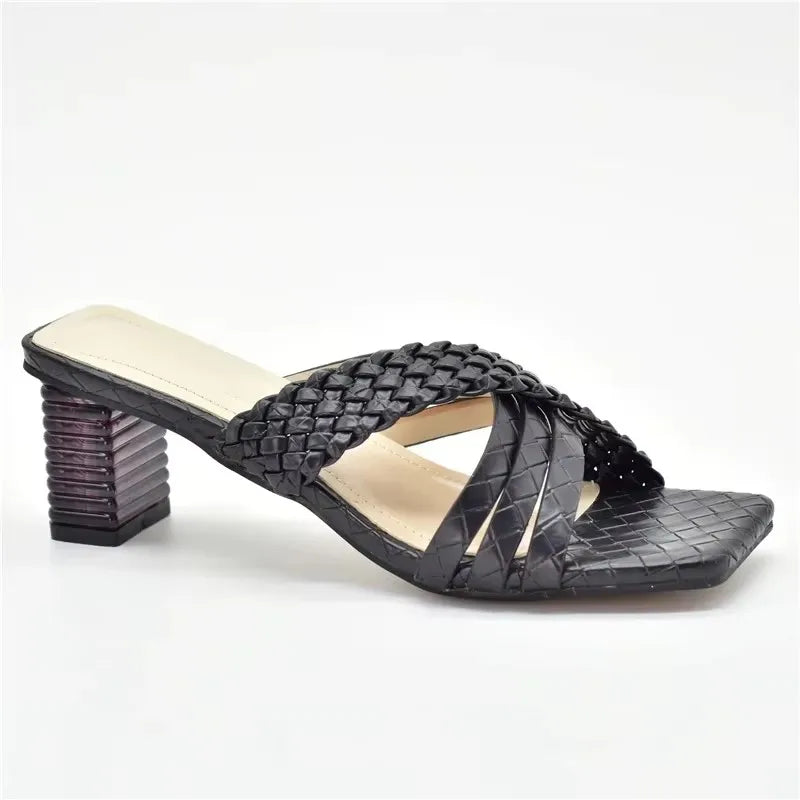Lunette mules tissées à talon