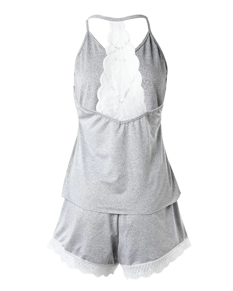 Ensemble nuisette et short en satin et dentelle