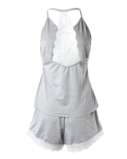 Ensemble nuisette et short en satin et dentelle