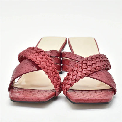 Lunette mules tissées à talon
