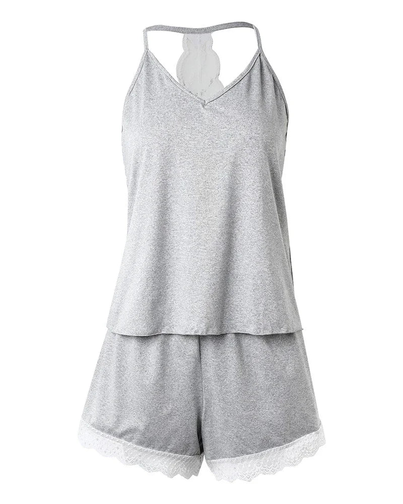 Ensemble nuisette et short en satin et dentelle