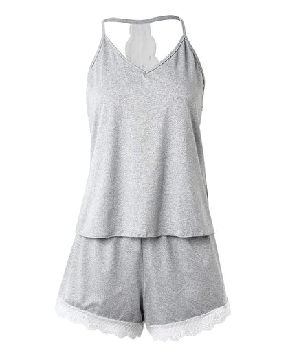 Ensemble nuisette et short en satin et dentelle