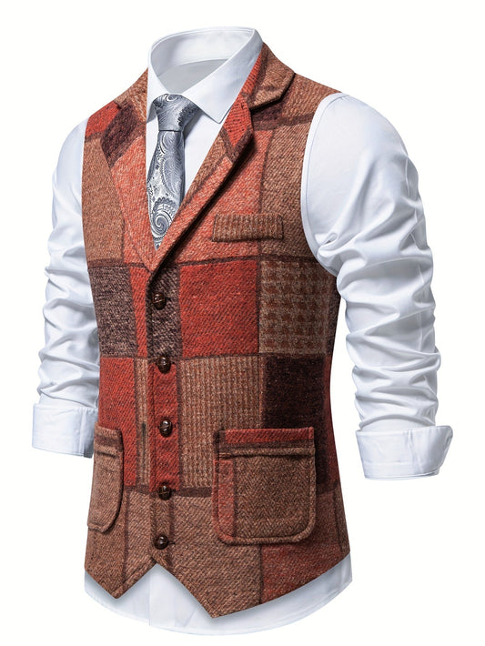 Leo | Patchwork-Tweedweste mit Fischgrätmuster